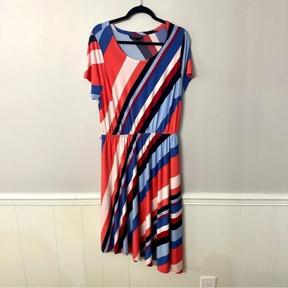 Lane Bryant Short Sleeve Striped Asymmetrical Hem Midi Dress Size 14/16 GUC - Picture 2 of 9